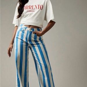 Missguided High Waisted Blue and White Vertical Line Pants size 27